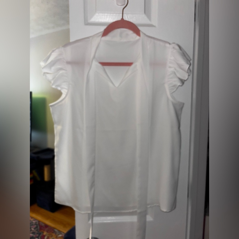 White Ruffle Sleeve Blouse - Picture 2 of 3